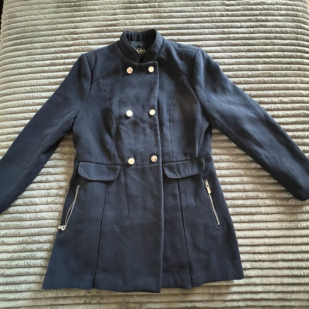 Schatz Navy Blue Coat  Double Breasted Botton Great Condition